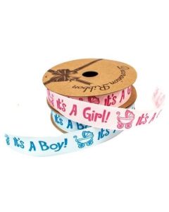 Panglica textila latime 2.5 cm, It’s a Boy / It’s a Girl, cod PA022